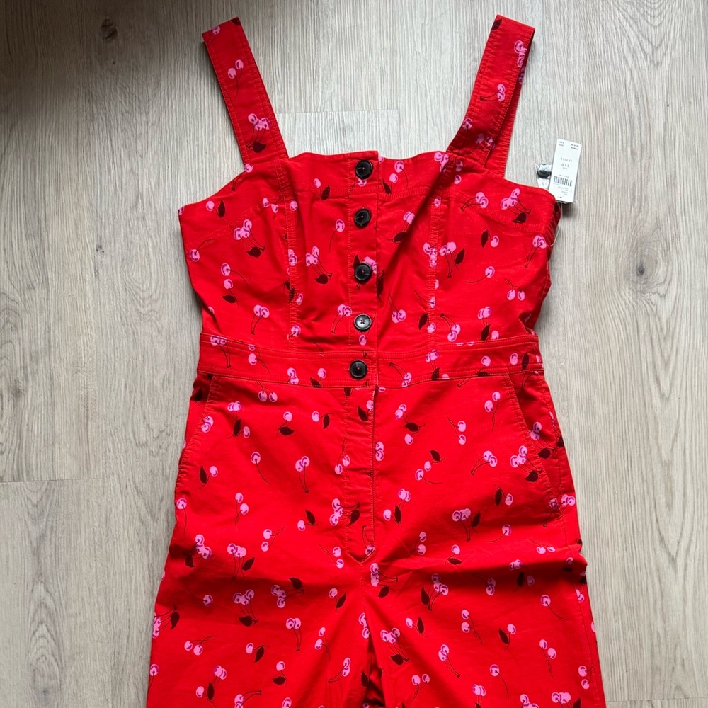 NWT Anthropologie Petite Collette Red Cherry Jumpsuit Overall Size 14 Petite